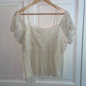 American Eagle Lace Open Shoulder Cream Top